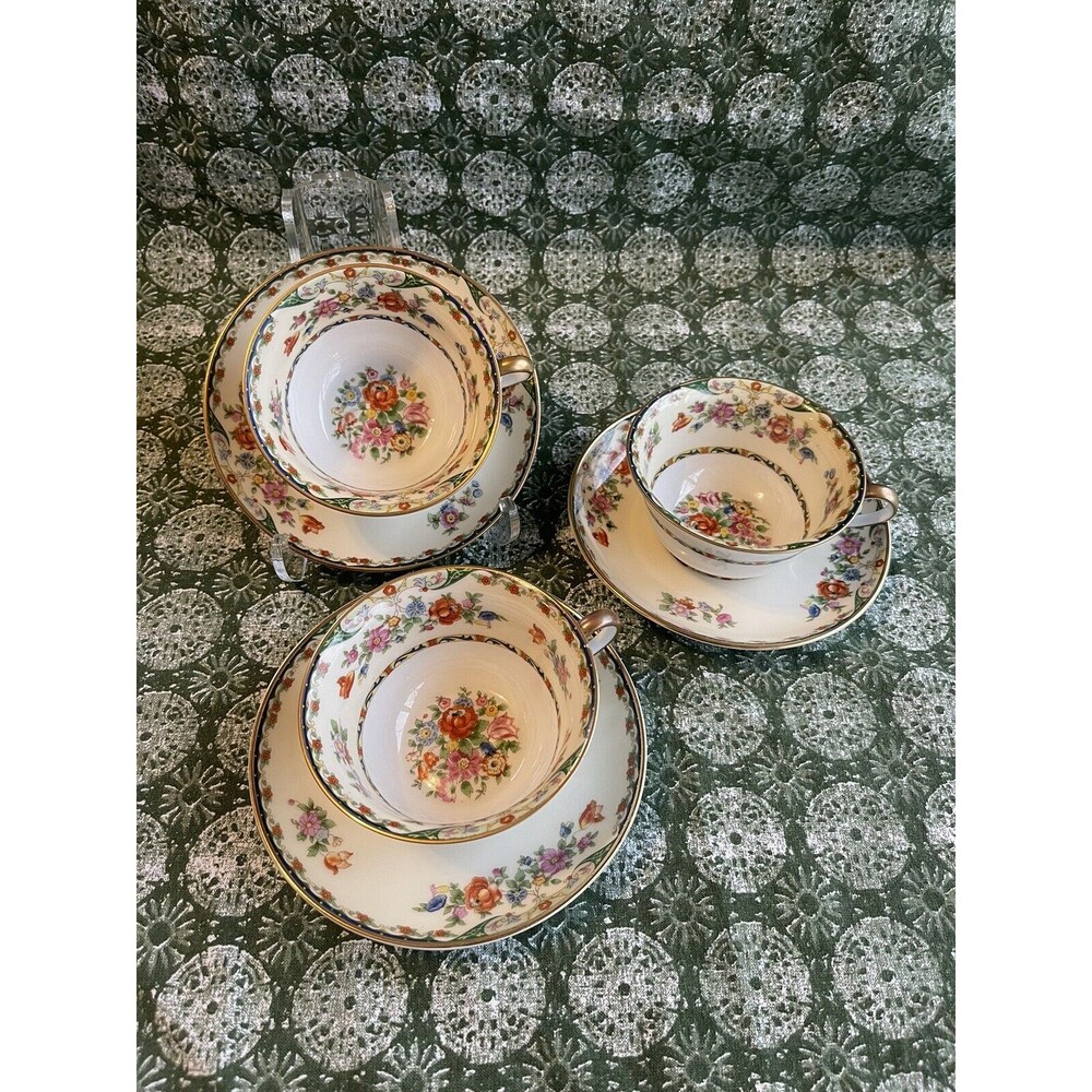 Set Of 3 KPM Kingsley Flat Cup & Saucer Set 1929-1949